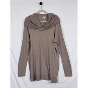 Caslon Cowl Neck Tunic Sweater XL Taupe Brown Wool Blend Ribbed Quiet Luxury